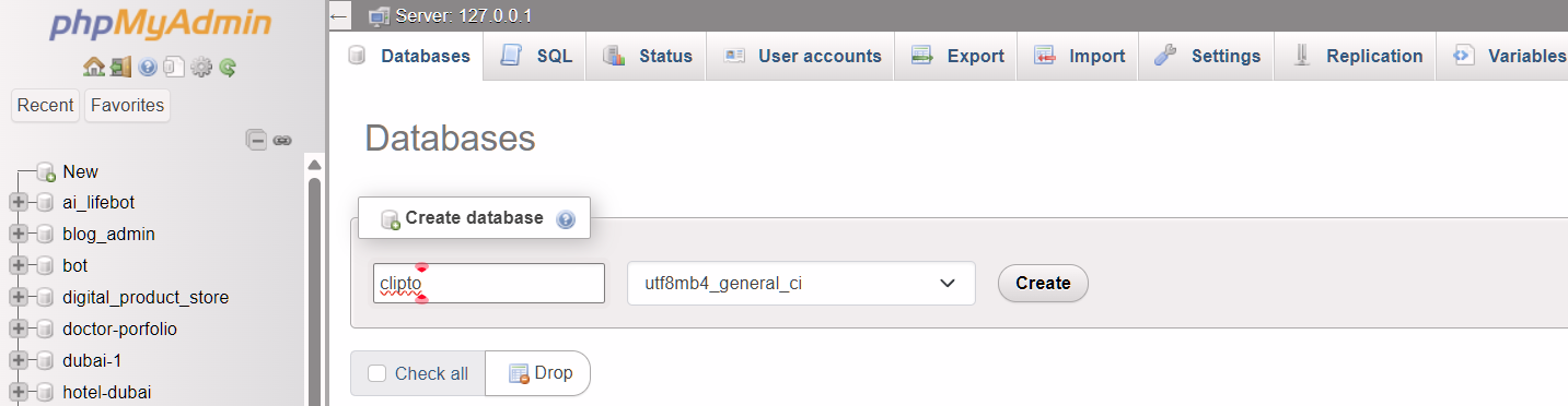 Create Database in phpMyAdmin